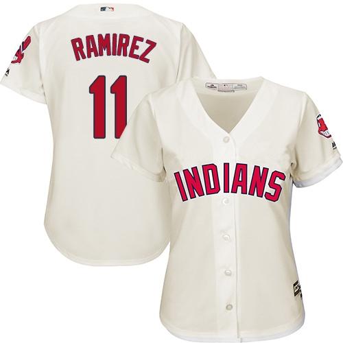 Indians #11 Jose Ramirez Cream Alternate Women's Stitched MLB Jersey